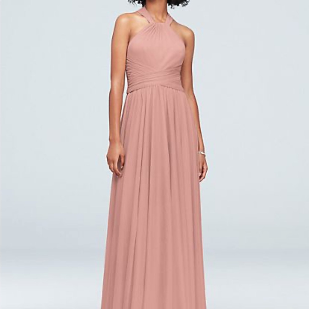 David's Bridal Rose Blush Halter Chiffon Gown